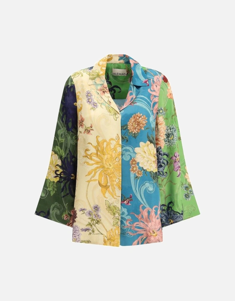 Floral Silk Avery Shirt with Lapel and Buttons Women - Multicolor