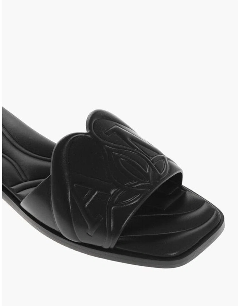 Leather Logo Loafers with Leather Sole Women - Black Sandals