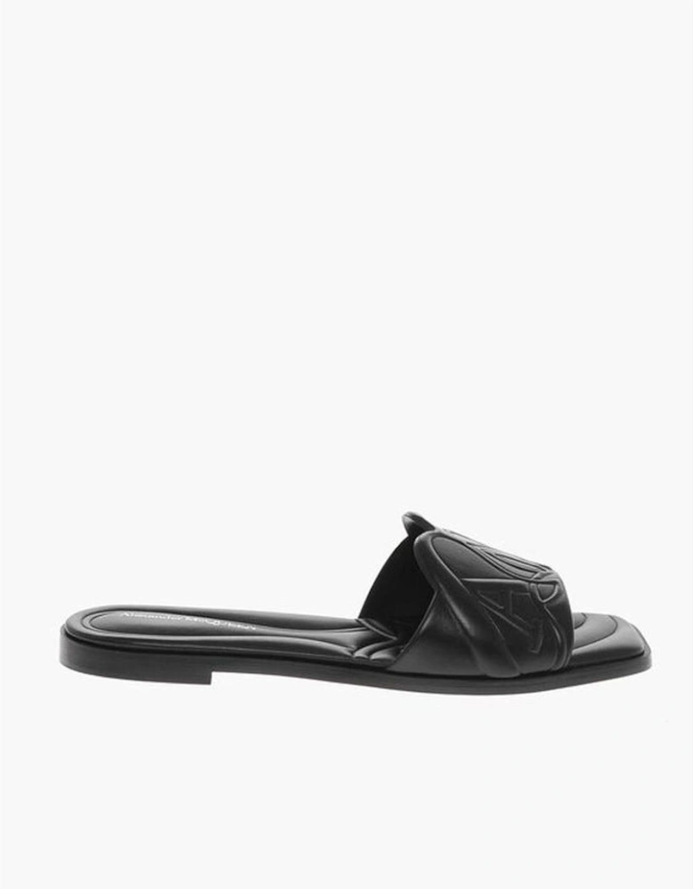 Leather Logo Loafers with Leather Sole Women - Black Sandals