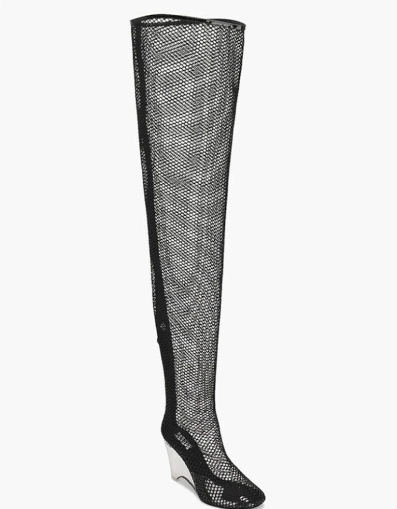 Pull-On Leather Sole See-Through Heels Women - Black Boots