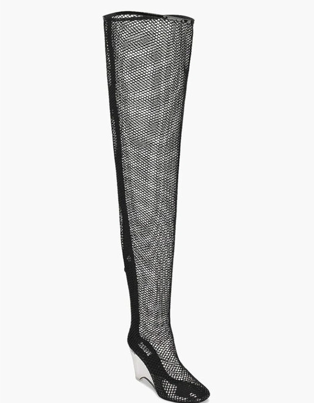 Pull-On Leather Sole See-Through Heels Women - Black Boots, 6 of 5