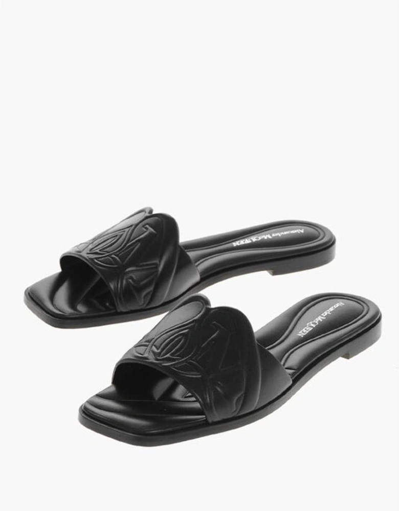 Leather Logo Loafers with Leather Sole Women - Black Sandals