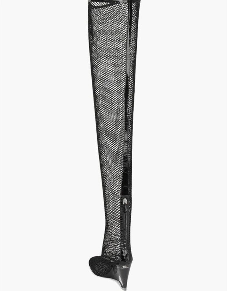 Pull-On Leather Sole See-Through Heels Women - Black Boots