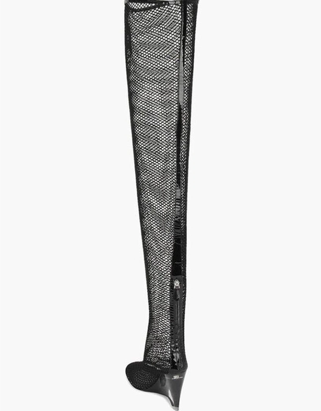 Pull-On Leather Sole See-Through Heels Women - Black Boots