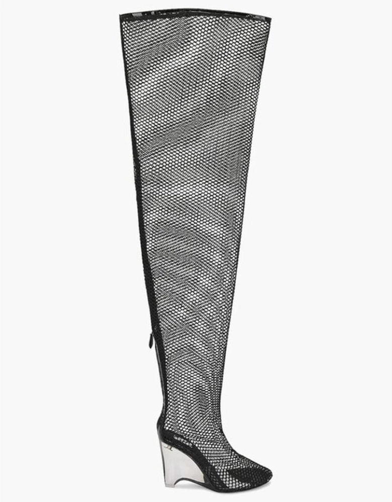 Pull-On Leather Sole See-Through Heels Women - Black Boots