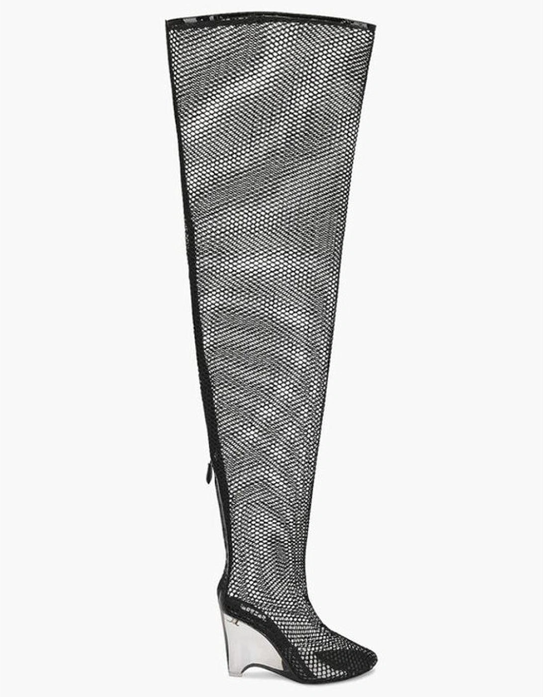 Pull-On Leather Sole See-Through Heels Women - Black Boots