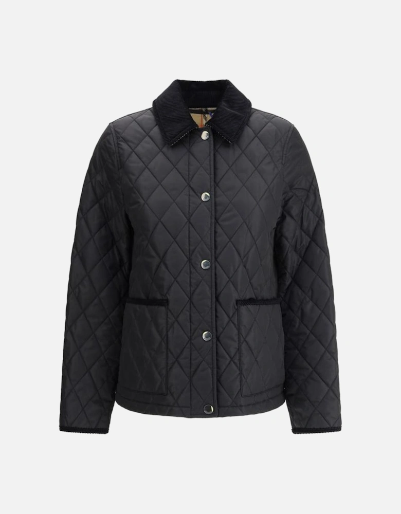 Quilted Nylon Jacket with Corduroy Trim Women - Black Jackets