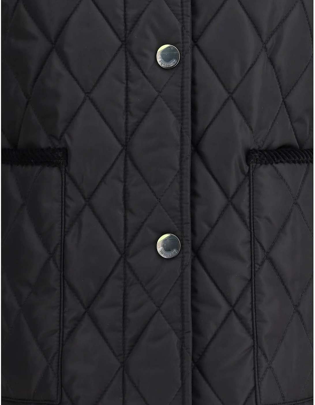 Quilted Nylon Jacket with Corduroy Trim Women - Black Jackets