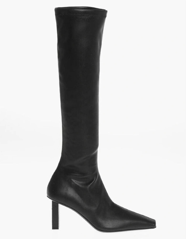 Inner Zip Leather Heel Boots Women - Black
