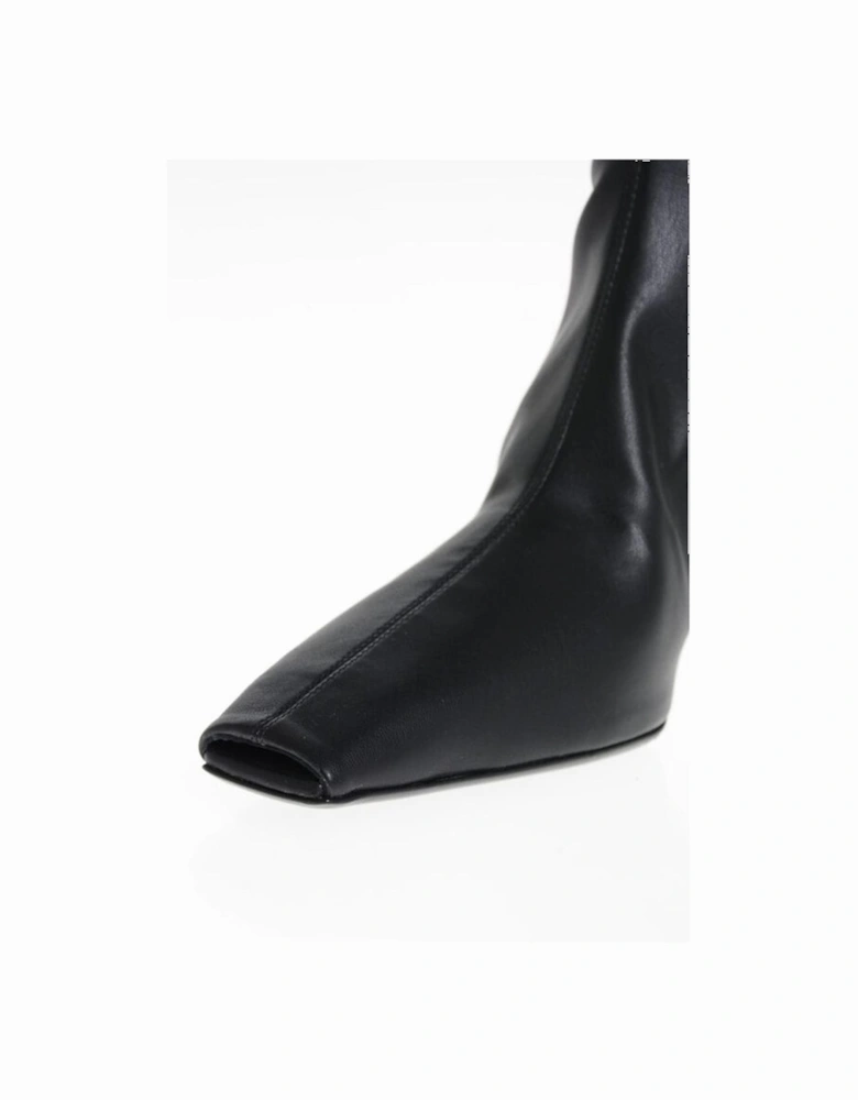Inner Zip Leather Heel Boots Women - Black