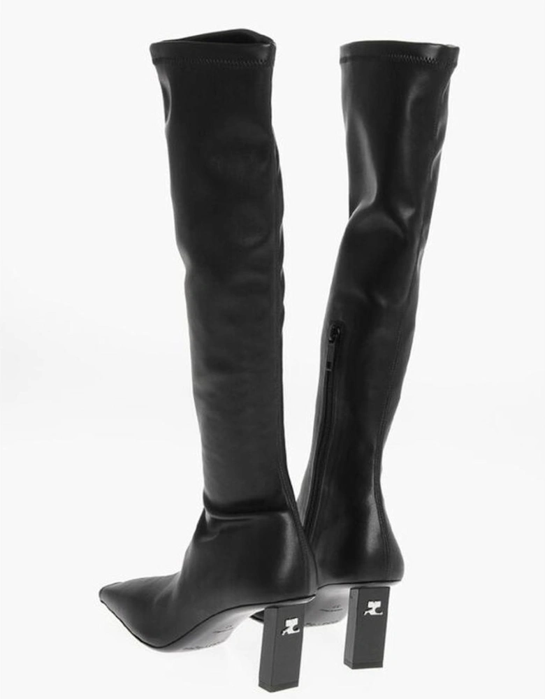 Inner Zip Leather Heel Boots Women - Black