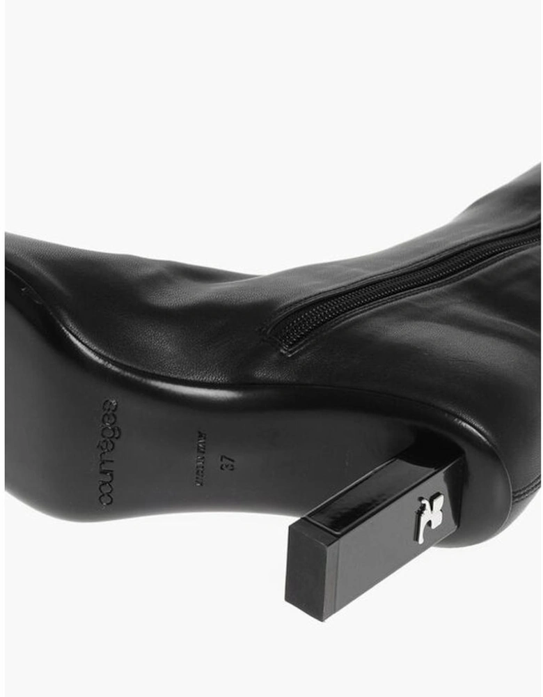 Inner Zip Leather Heel Boots Women - Black