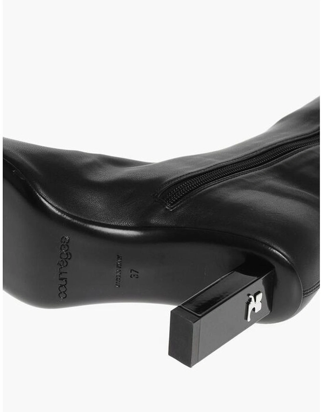 Inner Zip Leather Heel Boots Women - Black