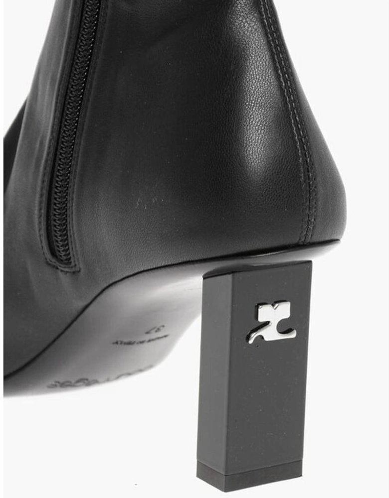 Inner Zip Leather Heel Boots Women - Black
