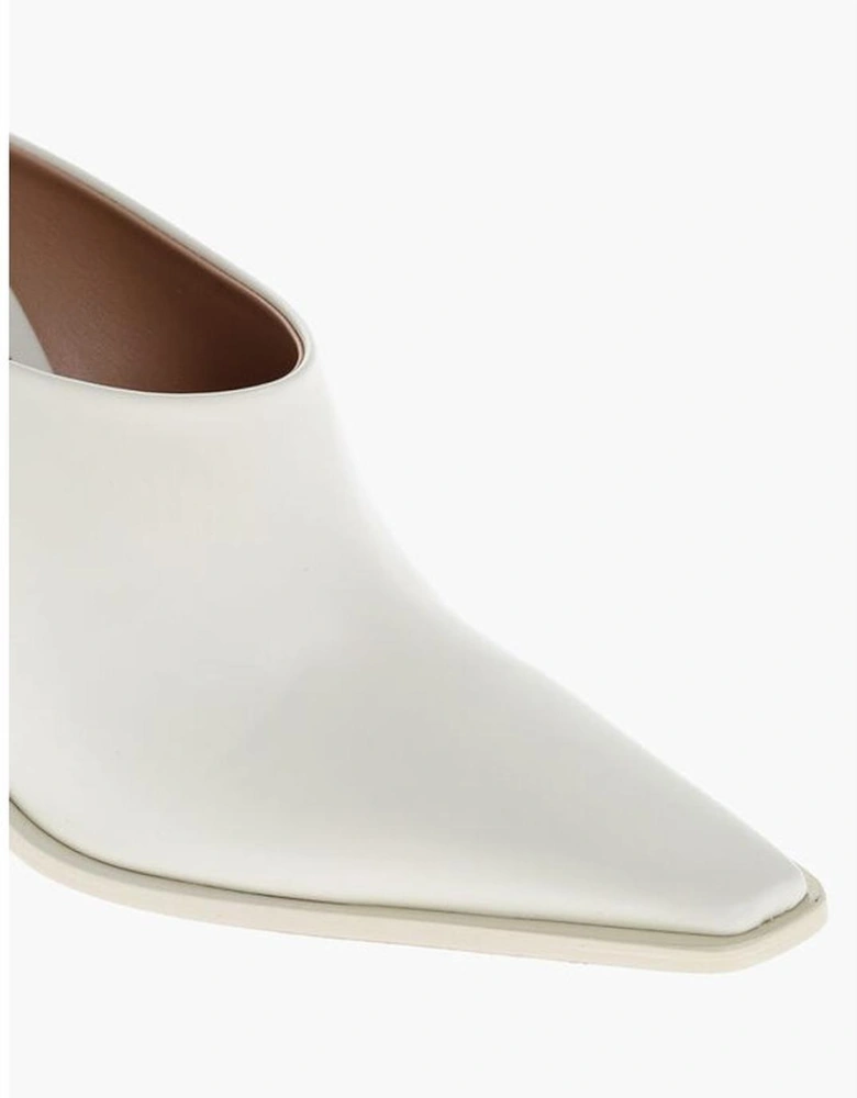 Square Toe Leather Heels Women - White Sandals