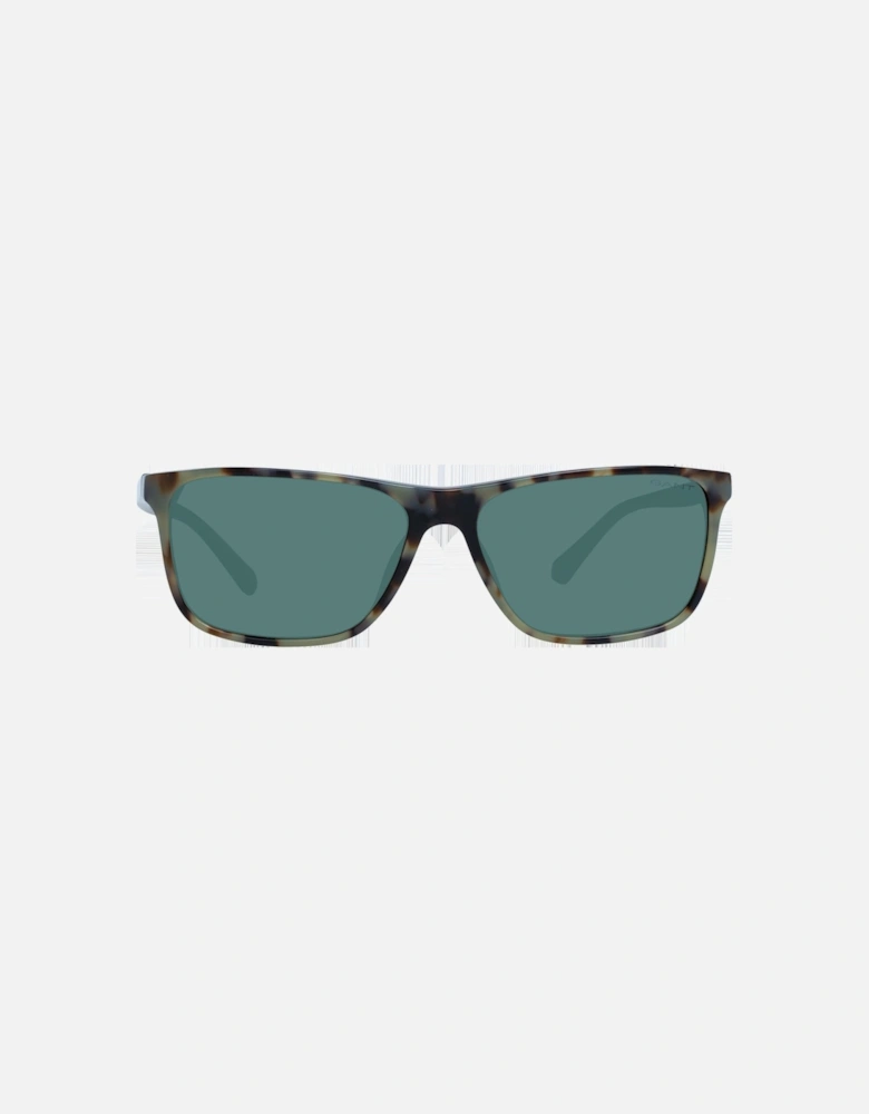 Square Full-Rim Sunglasses with Green Lenses Unisex - Brown