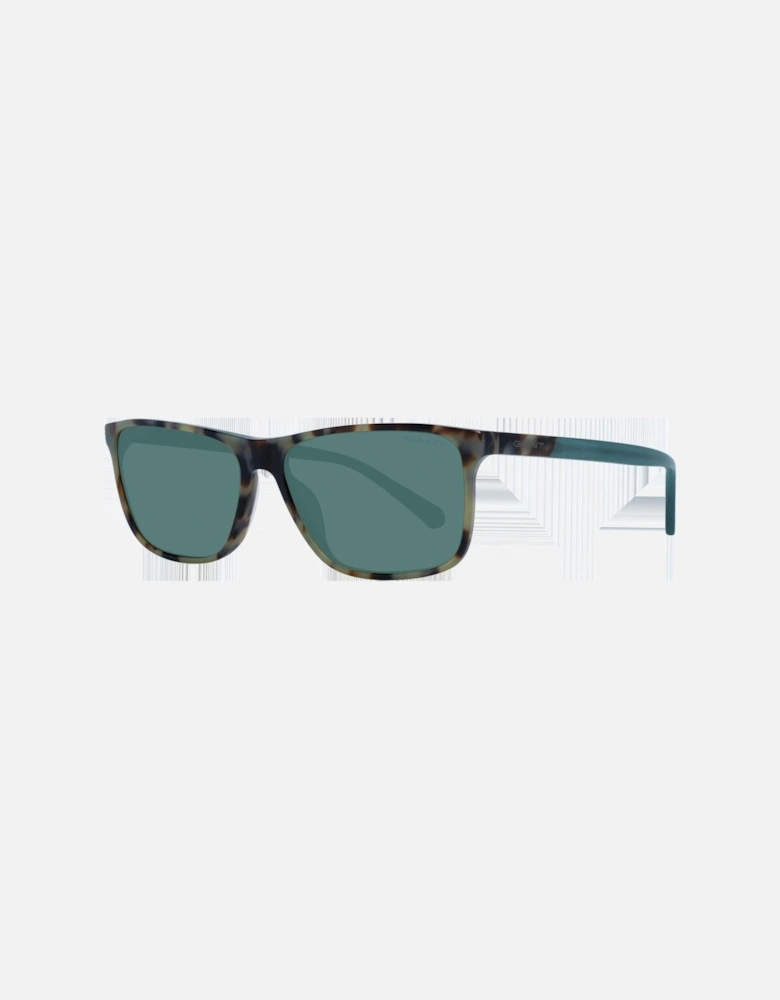 Square Full-Rim Sunglasses with Green Lenses Unisex - Brown