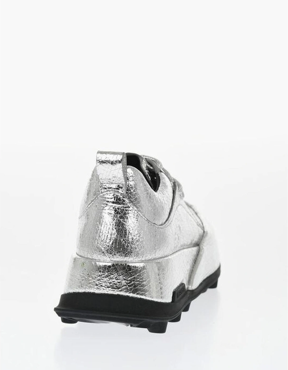 Textured Leather Lace-Up Sneakers Women - Silver