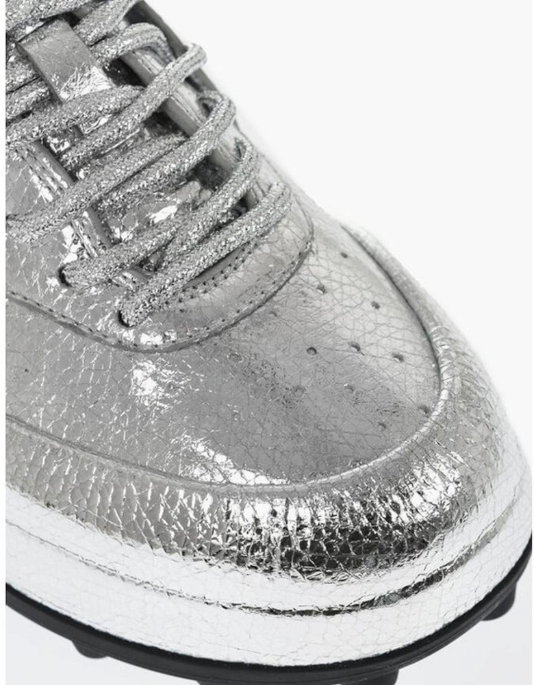 Textured Leather Lace-Up Sneakers Women - Silver