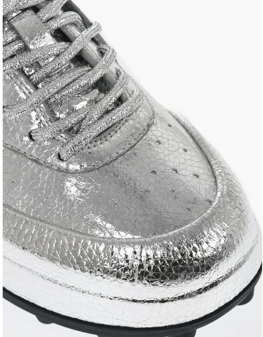 Textured Leather Lace-Up Sneakers Women - Silver
