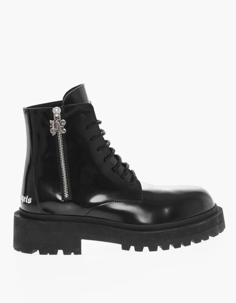 Zip Lace-Up Leather Boots Women - Black