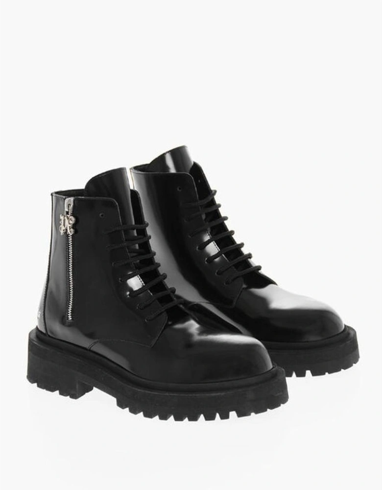 Zip Lace-Up Leather Boots Women - Black