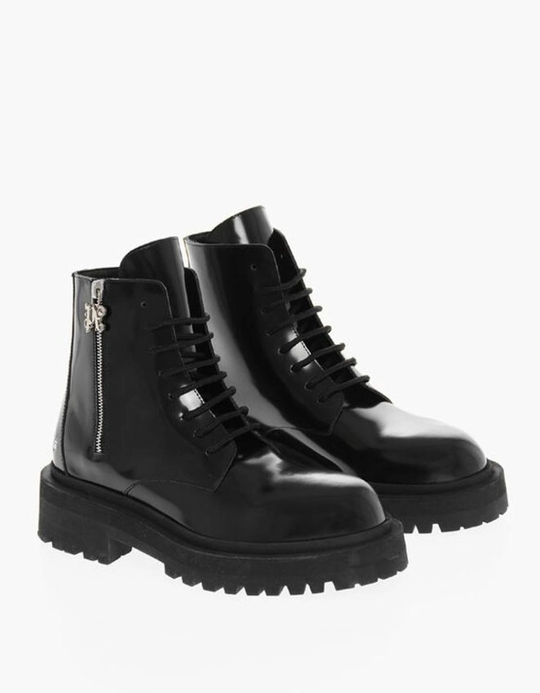 Zip Lace-Up Leather Boots Women - Black, 6 of 5