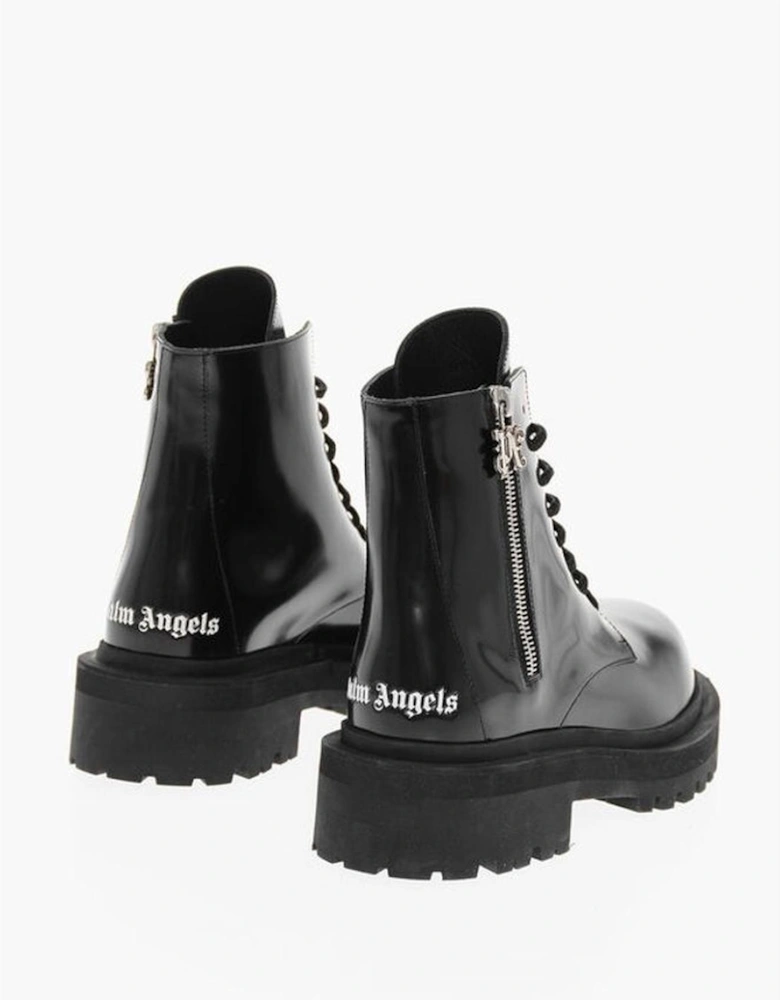 Zip Lace-Up Leather Boots Women - Black