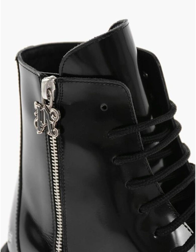 Zip Lace-Up Leather Boots Women - Black