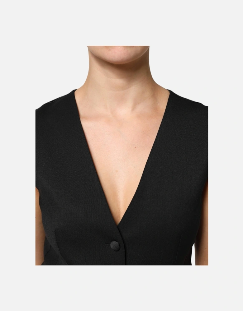 Sleeveless Wool-Silk Vest Top with Button Closure Women - Black