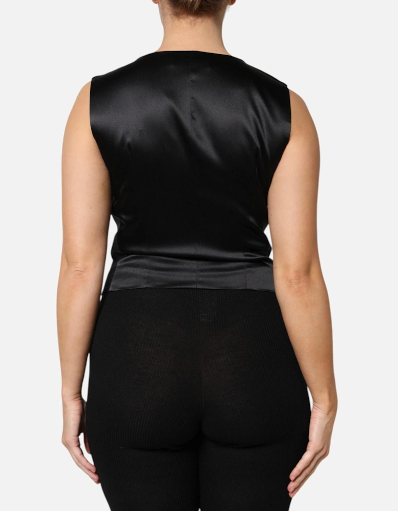 Sleeveless Wool-Silk Vest Top with Button Closure Women - Black