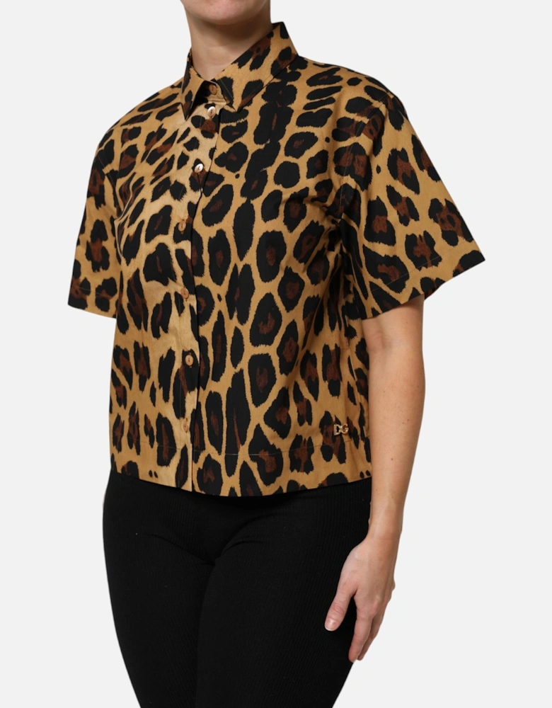 Leopard Print Short Sleeves Polo Top Women - Brown T-Shirts