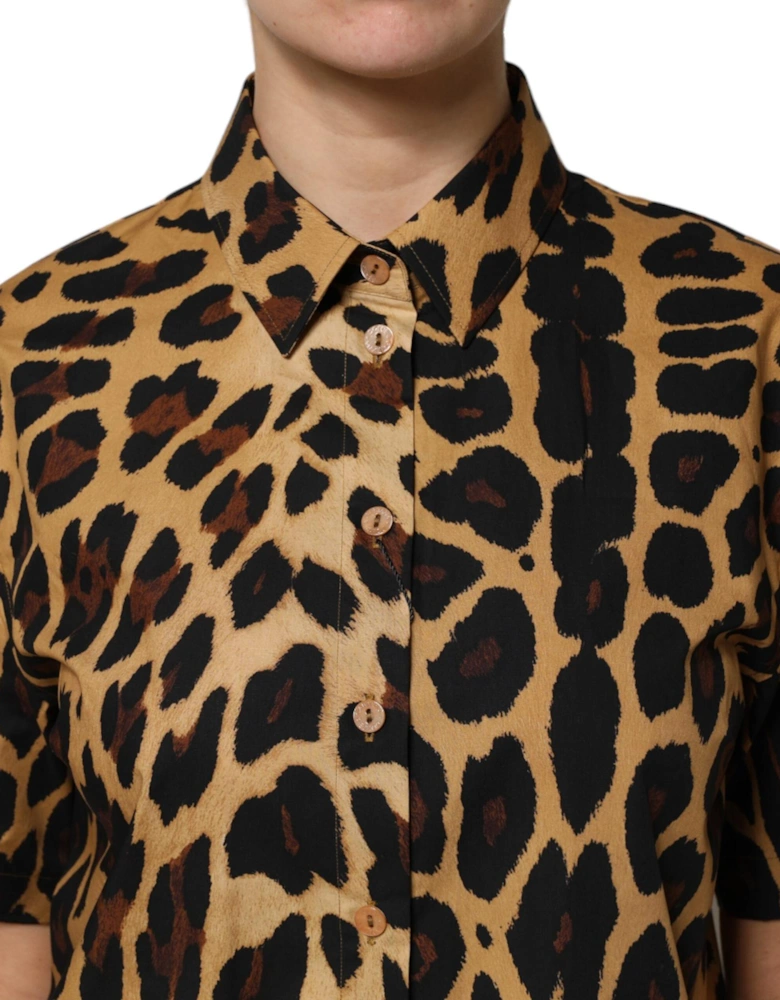 Leopard Print Short Sleeves Polo Top Women - Brown T-Shirts