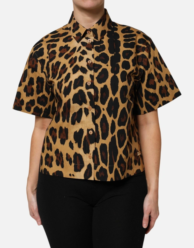 Leopard Print Short Sleeves Polo Top Women - Brown T-Shirts