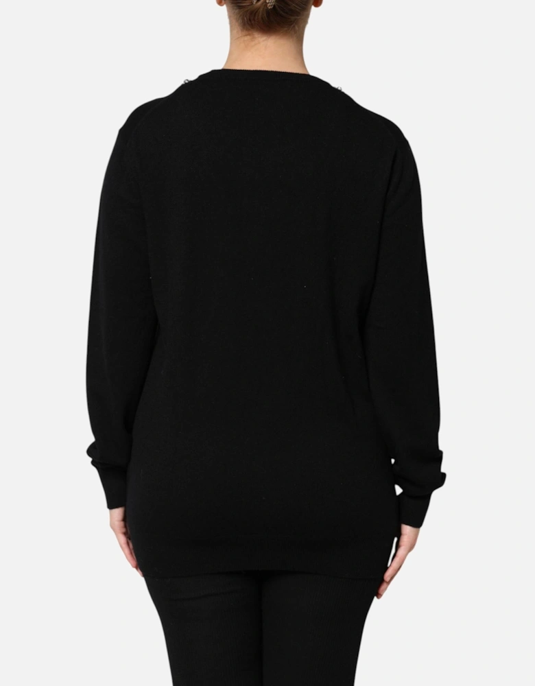 Pullover Sweater with Embellished Crystals Women - Black