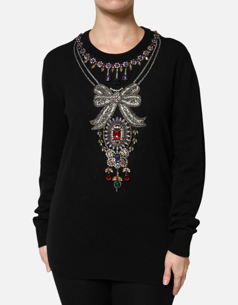 Pullover Sweater with Embellished Crystals Women - Black