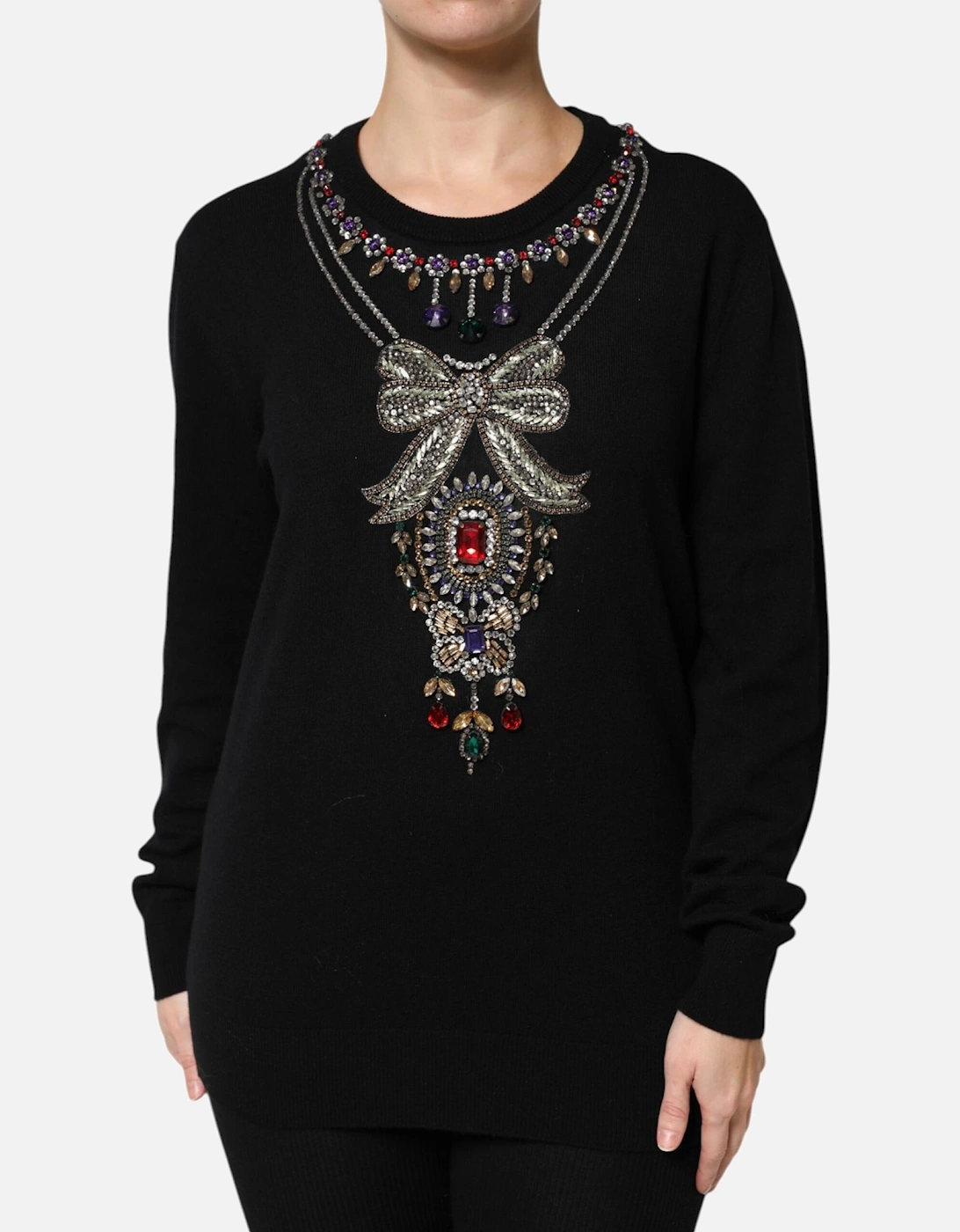 Pullover Sweater with Embellished Crystals Women - Black, 6 of 5