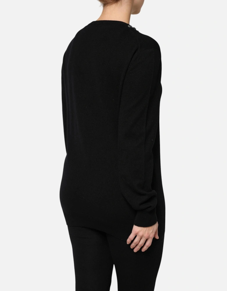 Pullover Sweater with Embellished Crystals Women - Black