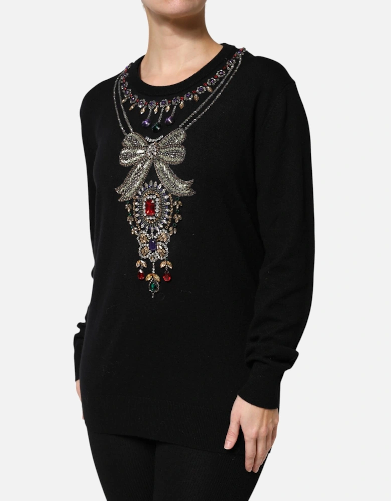 Pullover Sweater with Embellished Crystals Women - Black