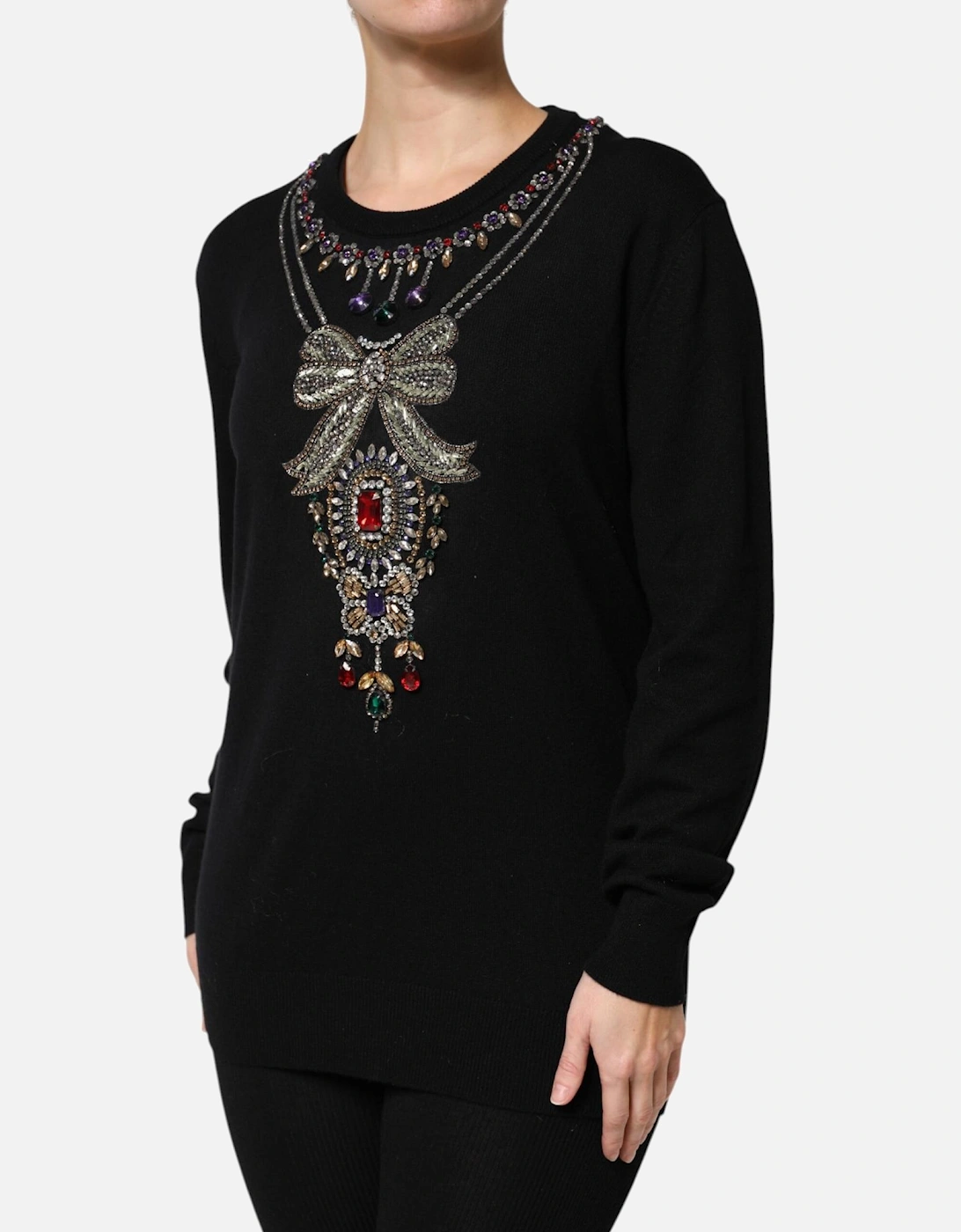 Pullover Sweater with Embellished Crystals Women - Black