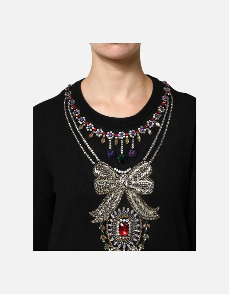 Pullover Sweater with Embellished Crystals Women - Black