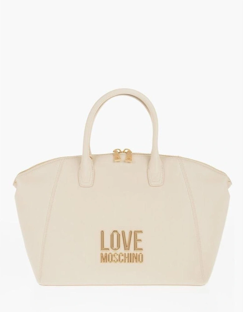 Logo Metal Solid Handbag with Adjustable Strap Women - Beige Tote Bags