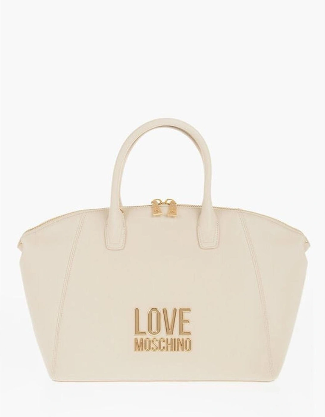 Logo Metal Solid Handbag with Adjustable Strap Women - Beige Tote Bags, 5 of 4