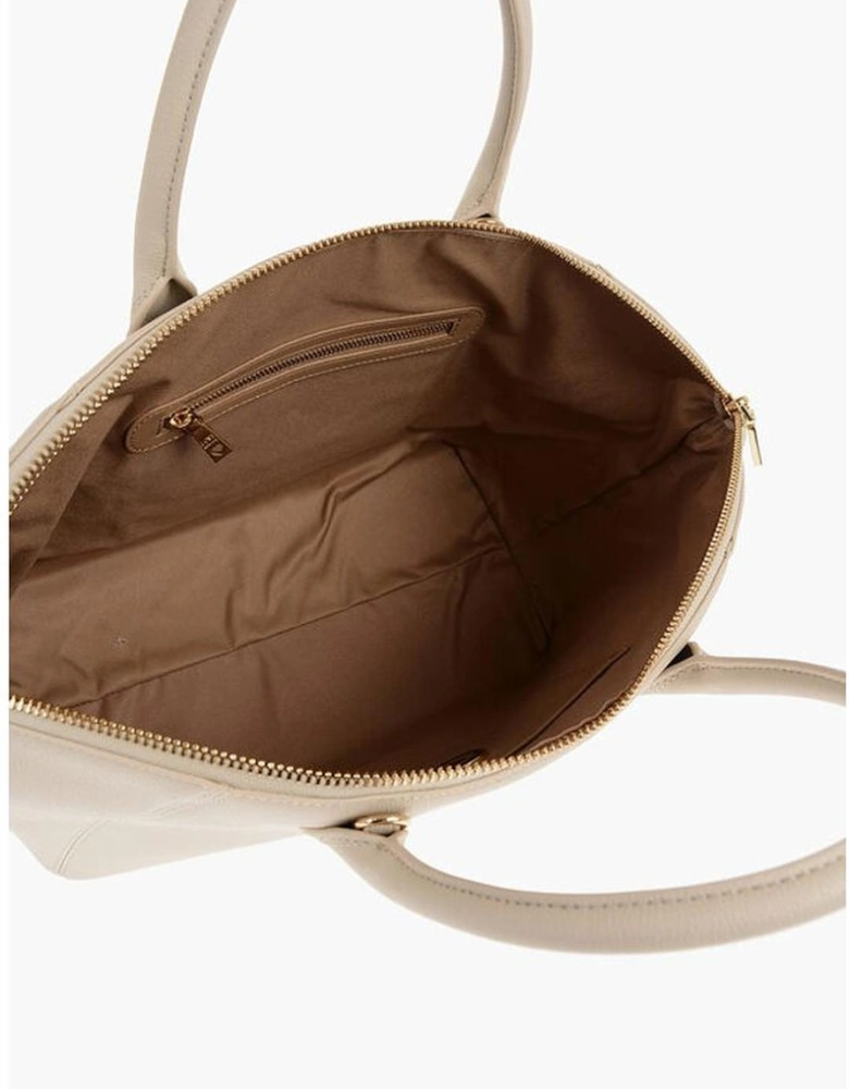 Logo Metal Solid Handbag with Adjustable Strap Women - Beige Tote Bags