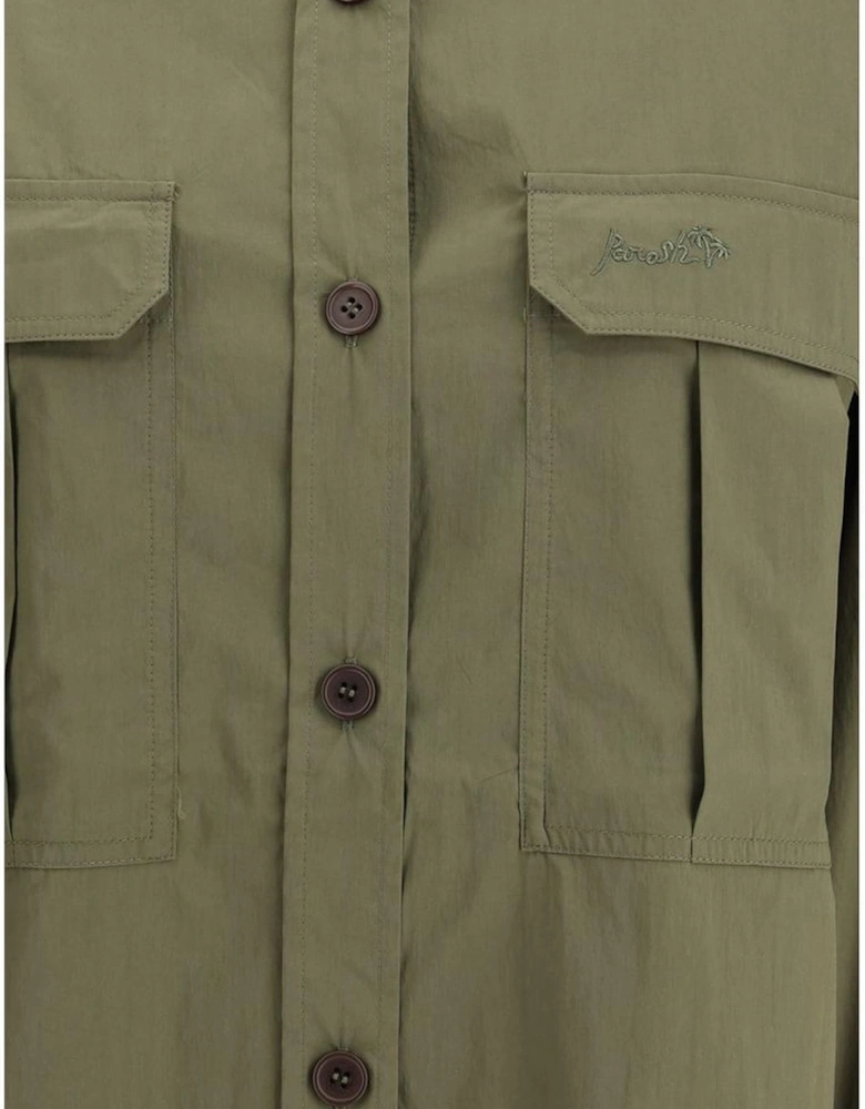 Ninja Shirt with Hawaiian Collar and Patch Pockets Women - Green