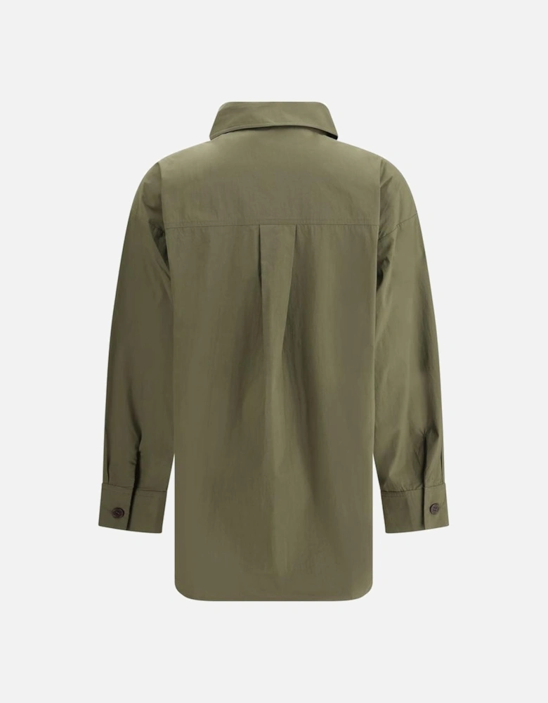 Ninja Shirt with Hawaiian Collar and Patch Pockets Women - Green