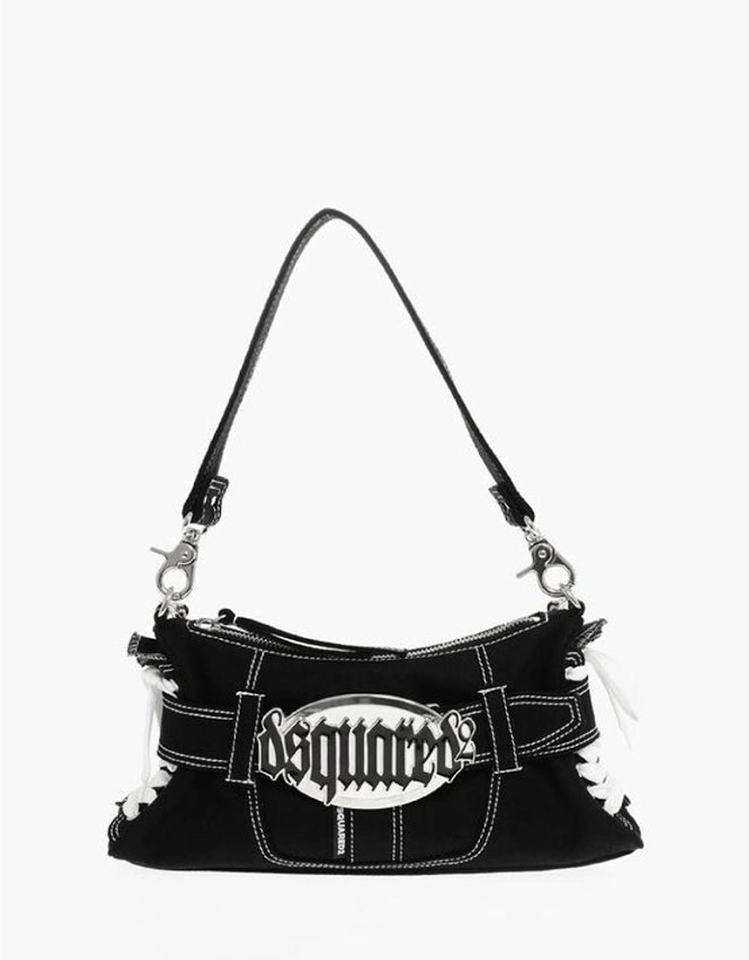 Logo Stitched Shoulder Bag with Zip Closure Women - Black, 5 of 4