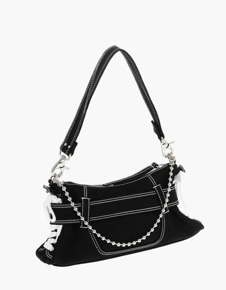 Logo Stitched Shoulder Bag with Zip Closure Women - Black