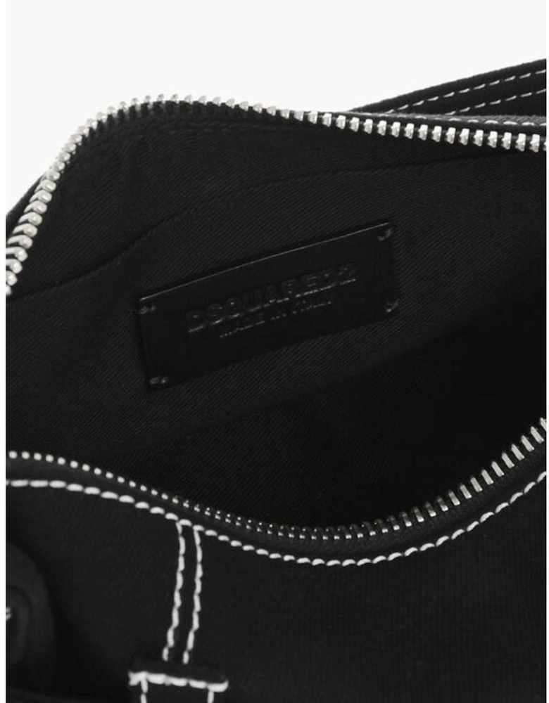 Logo Stitched Shoulder Bag with Zip Closure Women - Black