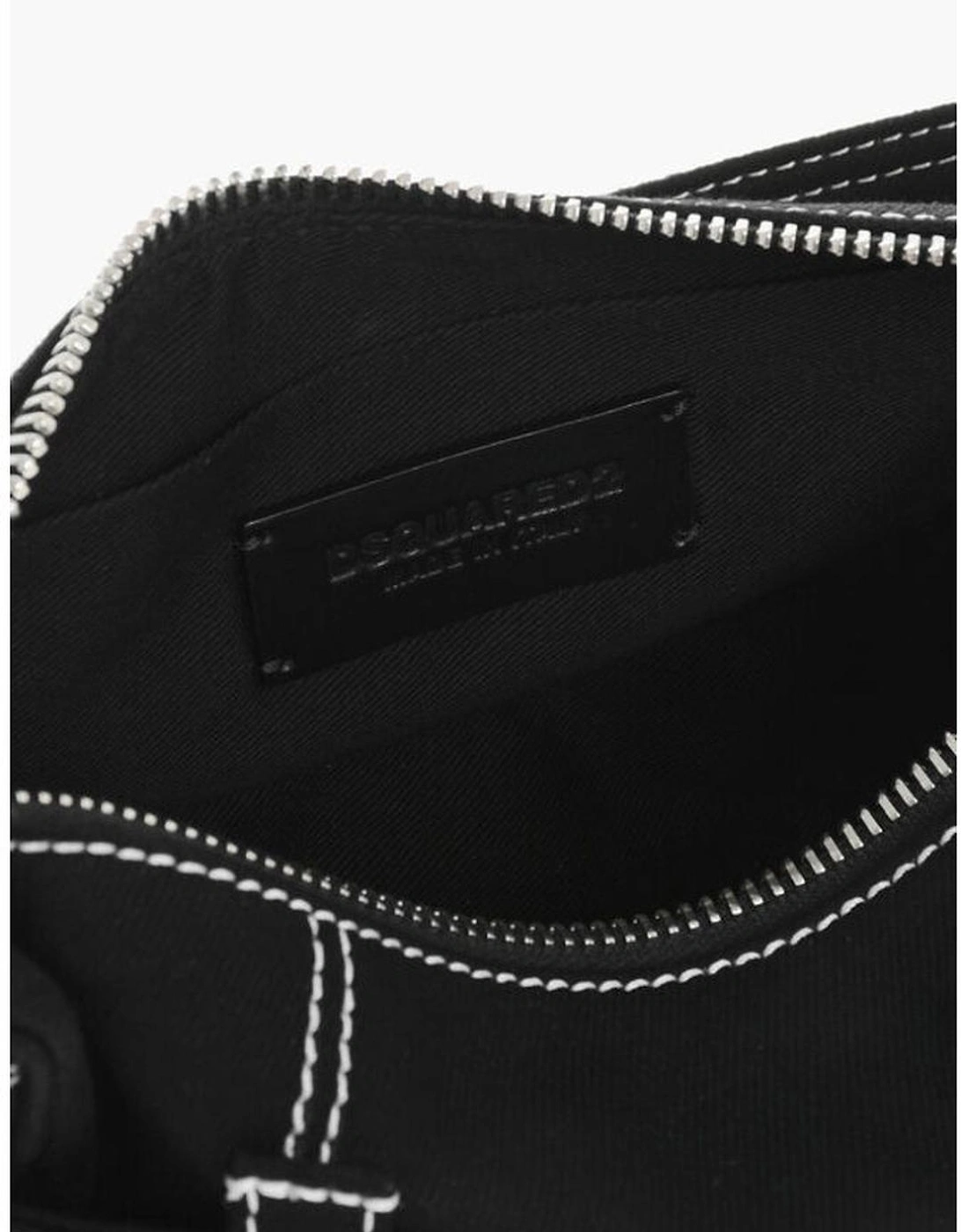 Logo Stitched Shoulder Bag with Zip Closure Women - Black